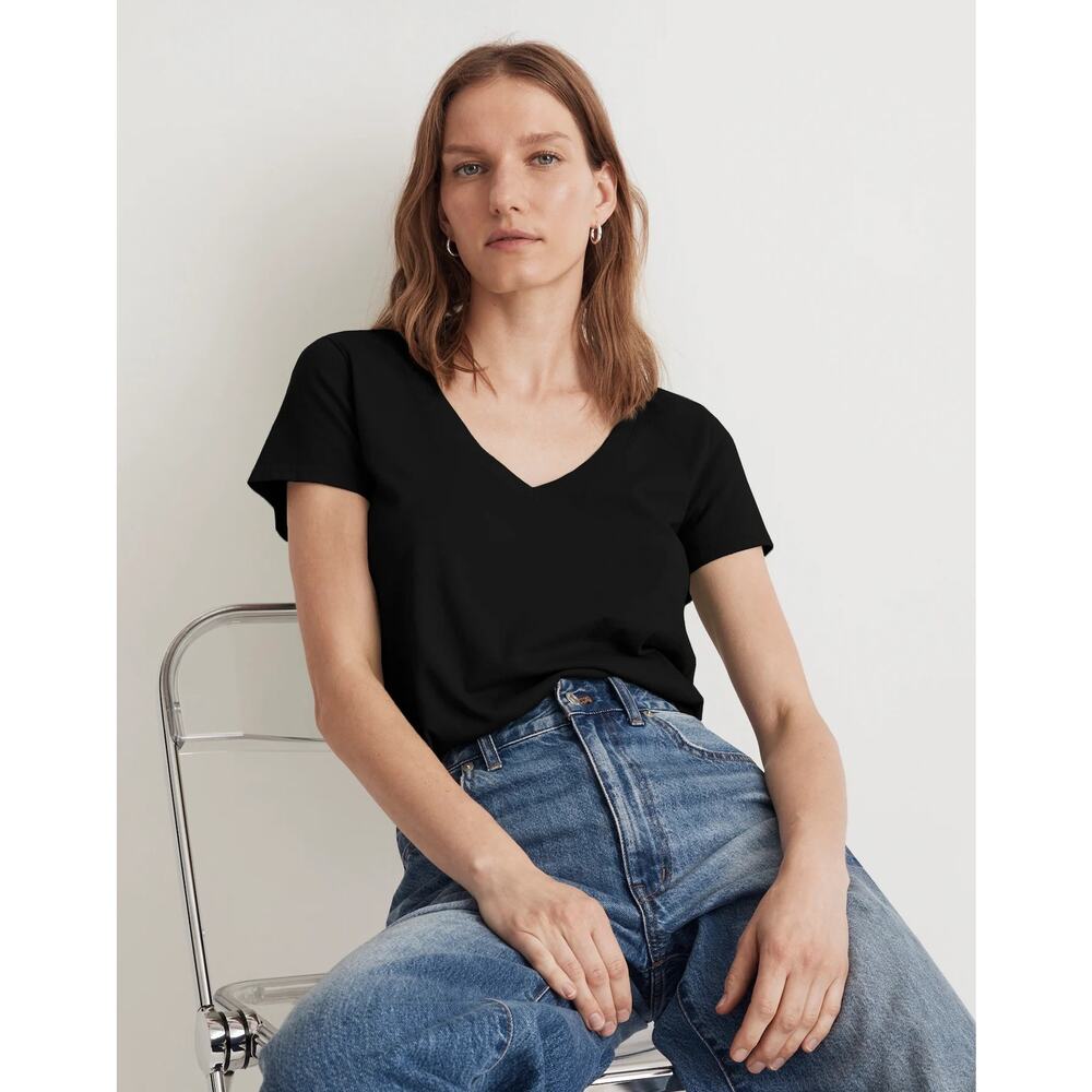 Madewell Black Softfade Cotton V-Neck Crop Tee NWT Size XXS